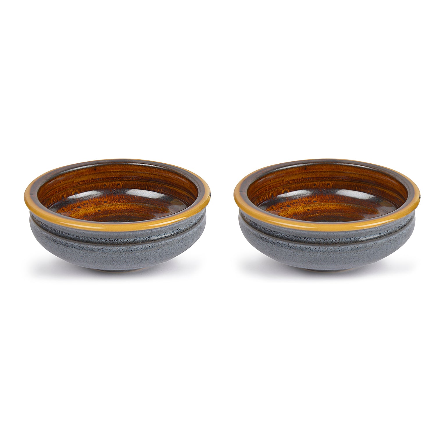 Studio Pottery Ceramic Snack/Serving Bowls (Set of 2, Greyish Blue, Brown) - View 2