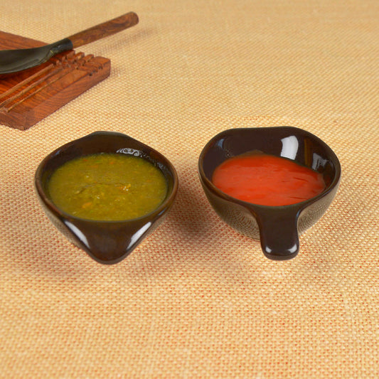 Studio Pottery Ceramic Dip Bowls (Set of 2, Brown)