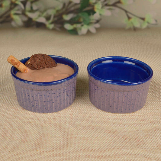 Studio Pottery Ceramic Dessert/Dip Bowls (Set of 2, Purple,Blue)