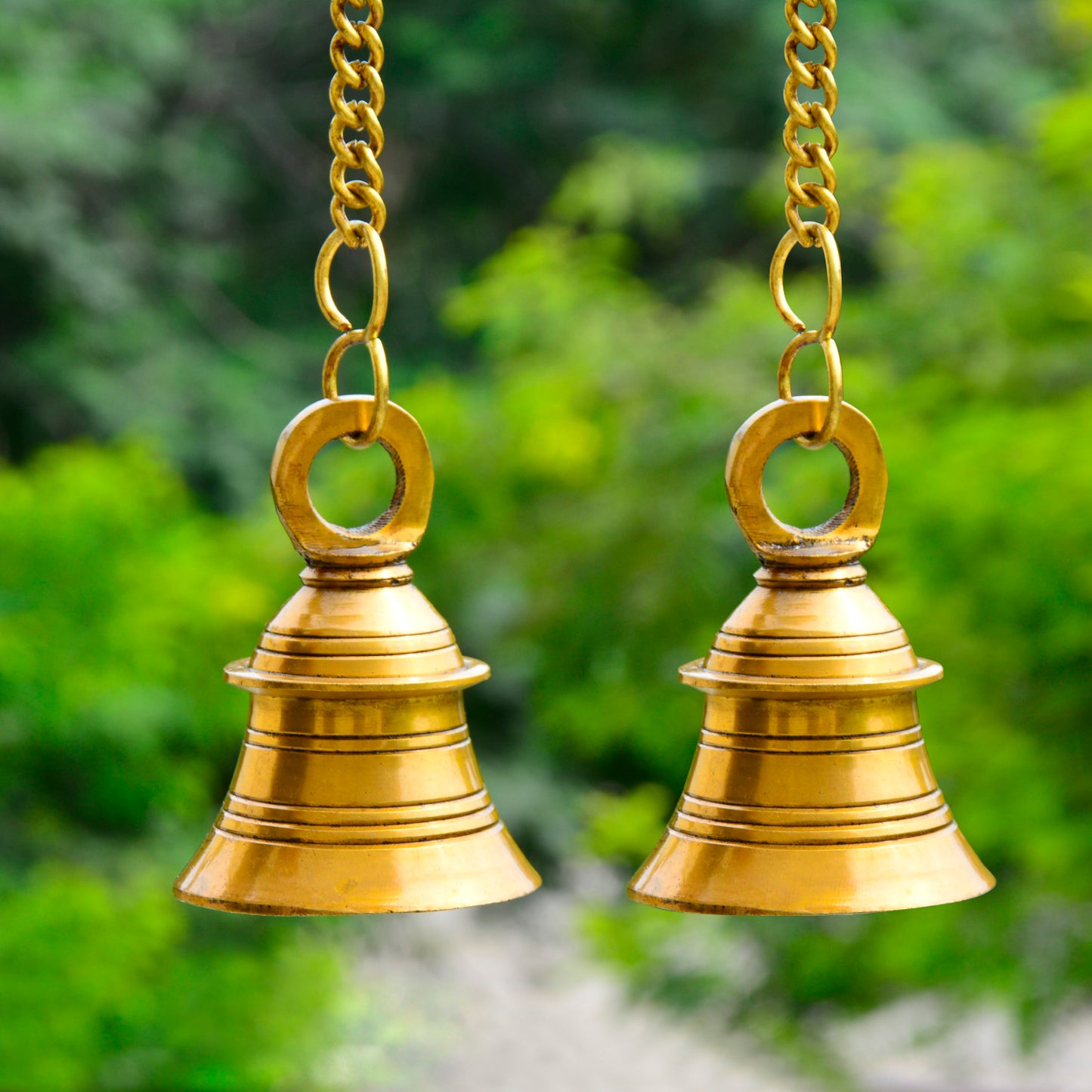StyleMyway Pure Brass Antique Hanging Temple Bell (Set of 2, 6.5 x 6.5 x 10 cm, 860 gm, Chain-42 cm)