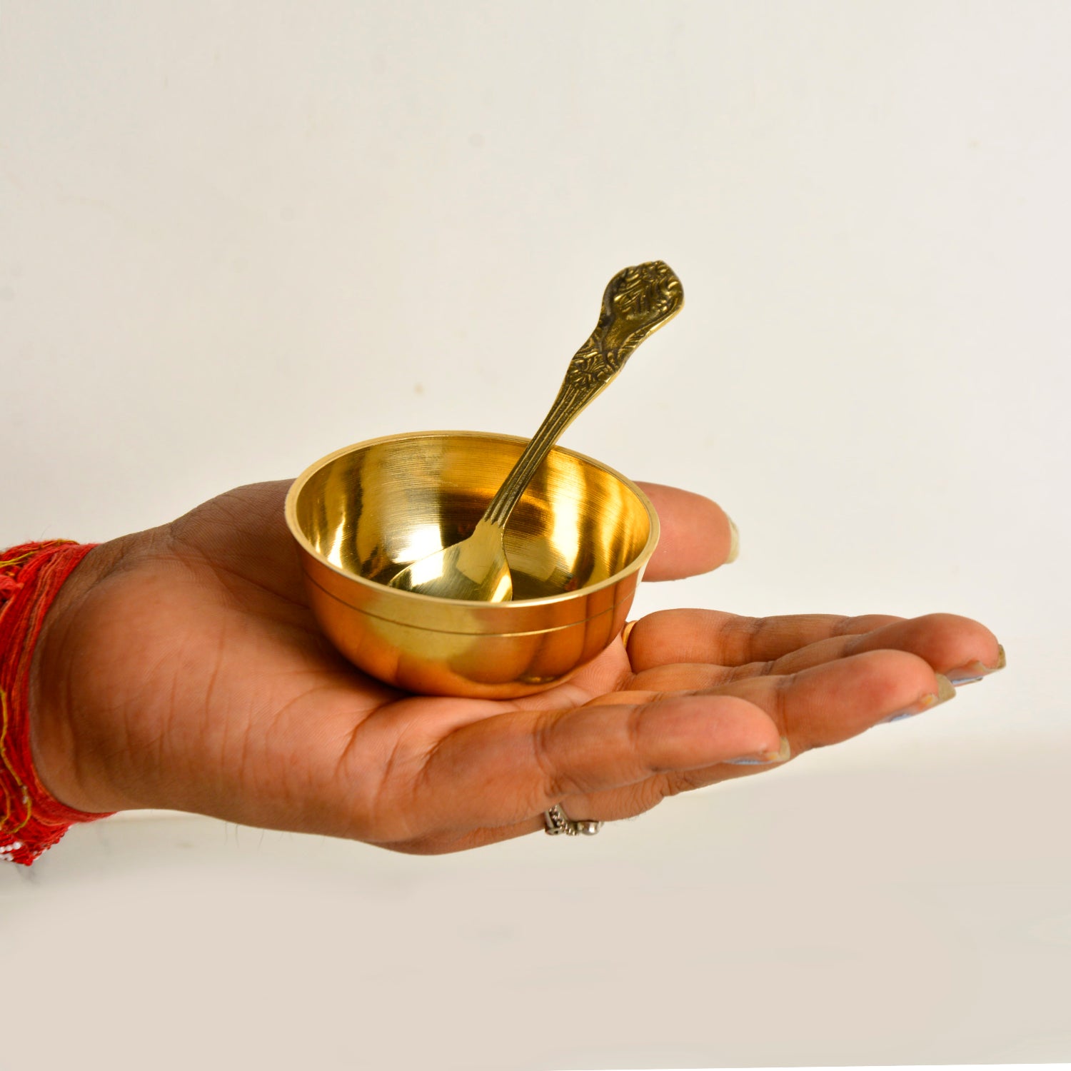 Premium Pure Brass Pooja Katori with Spoon (Bowl : Diameter – 7 cm, Weight – 50 gm ; Spoon - 11 cm) - View 2