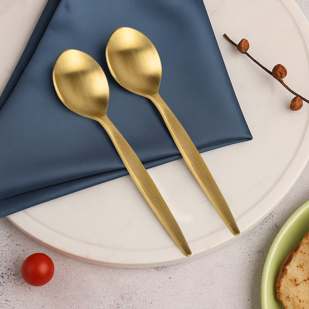 Premium Pure Brass Matte Finish Spoon for Eating ( Set of 2, Length - 6.2 inches, 40 gm each, Golden Color)