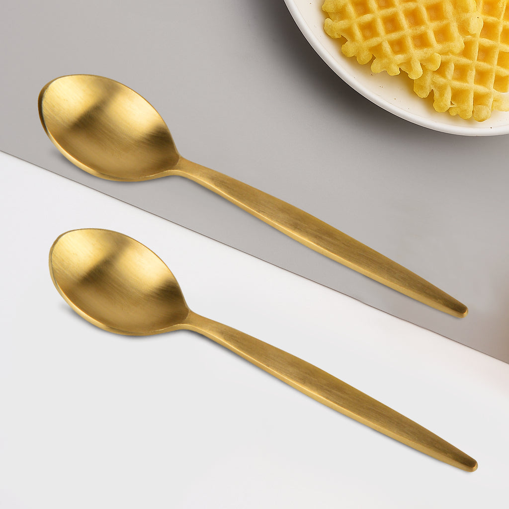 Premium Pure Brass Matte Finish Spoon for Eating ( Set of 2, Length - 6.2 inches, 40 gm each, Golden Color) - View 4