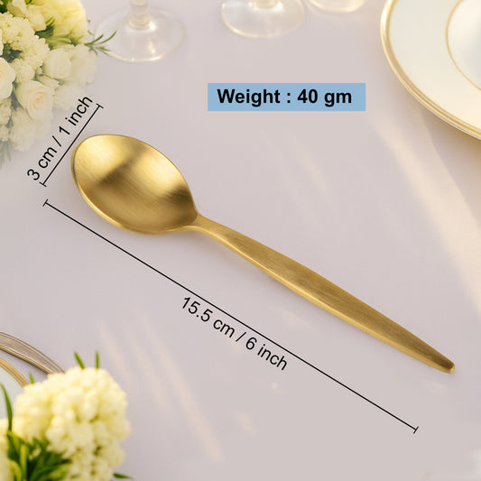 Premium Pure Brass Matte Finish Spoon for Eating ( Set of 6, Length - 6.2 inches, 40 gm each, Golden Color) - View 2