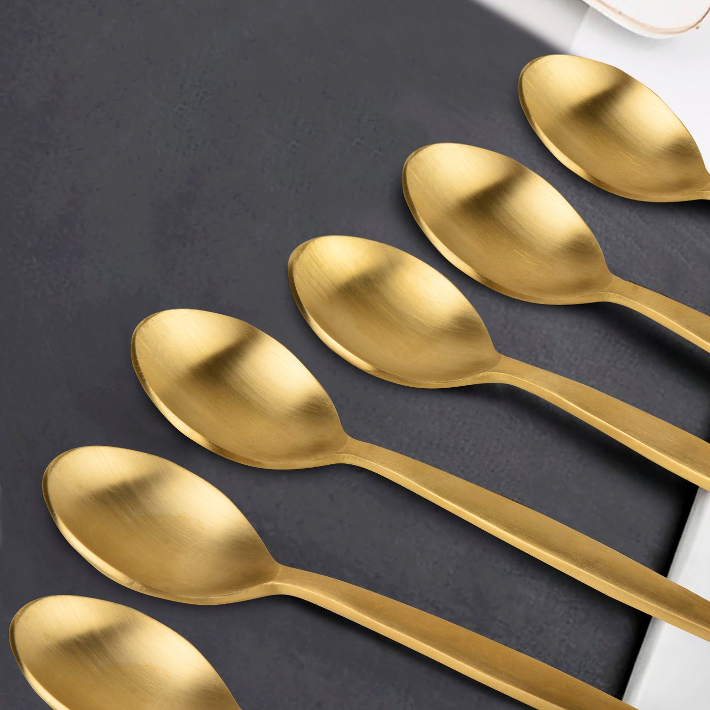 Premium Pure Brass Matte Finish Spoon for Eating ( Set of 6, Length - 6.2 inches, 40 gm each, Golden Color) - View 3