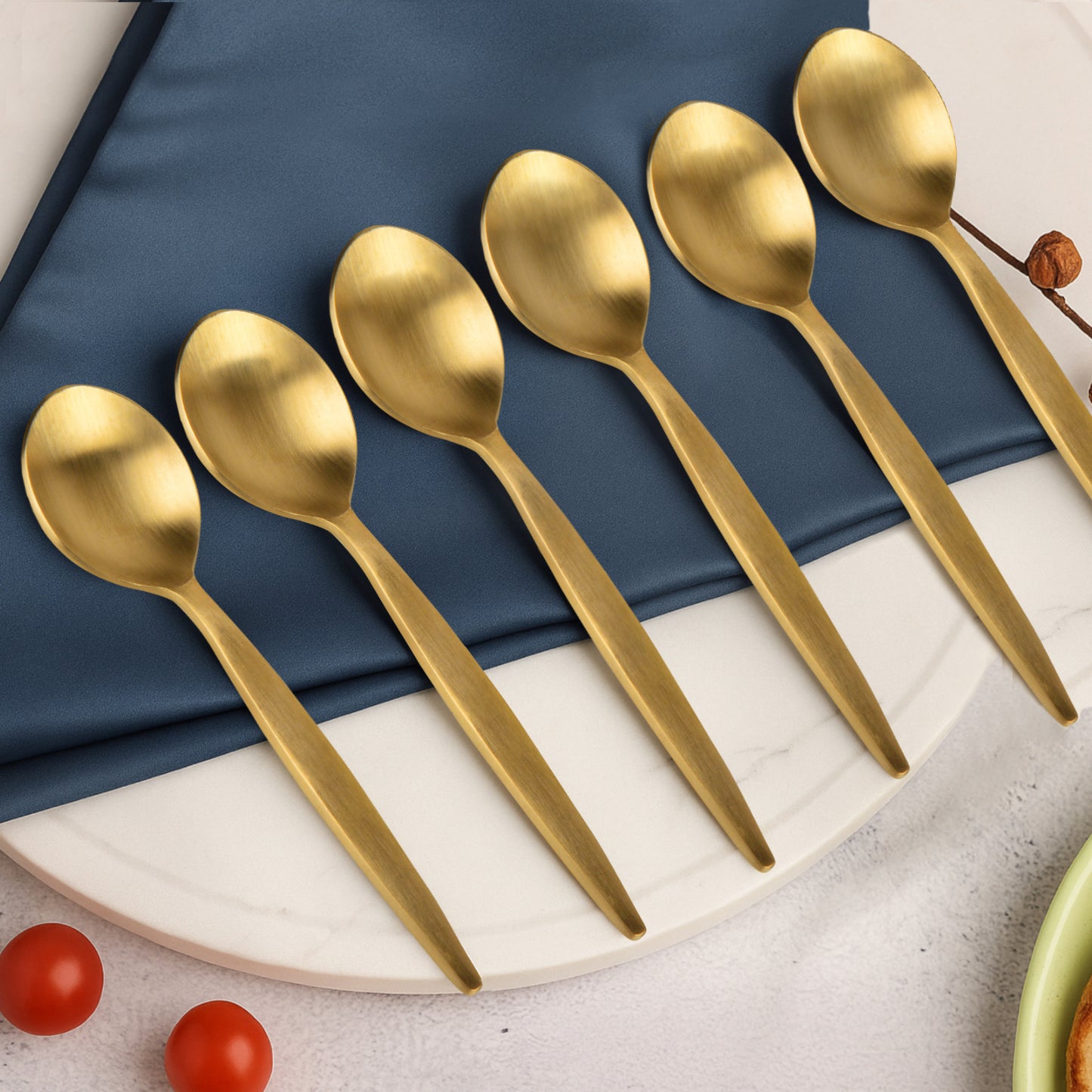 Premium Pure Brass Matte Finish Spoon for Eating ( Set of 6, Length - 6.2 inches, 40 gm each, Golden Color) - View 5