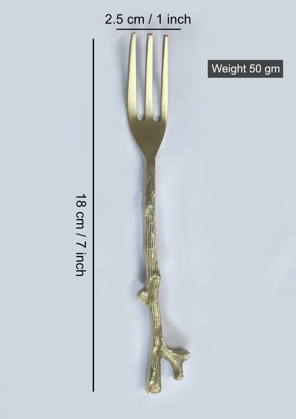 Premium Pure Brass Matte Finish Branch Style Fork for Eating ( Set of 2, Length - 7.2 inches, 50 gm each, Golden Color) - View 3