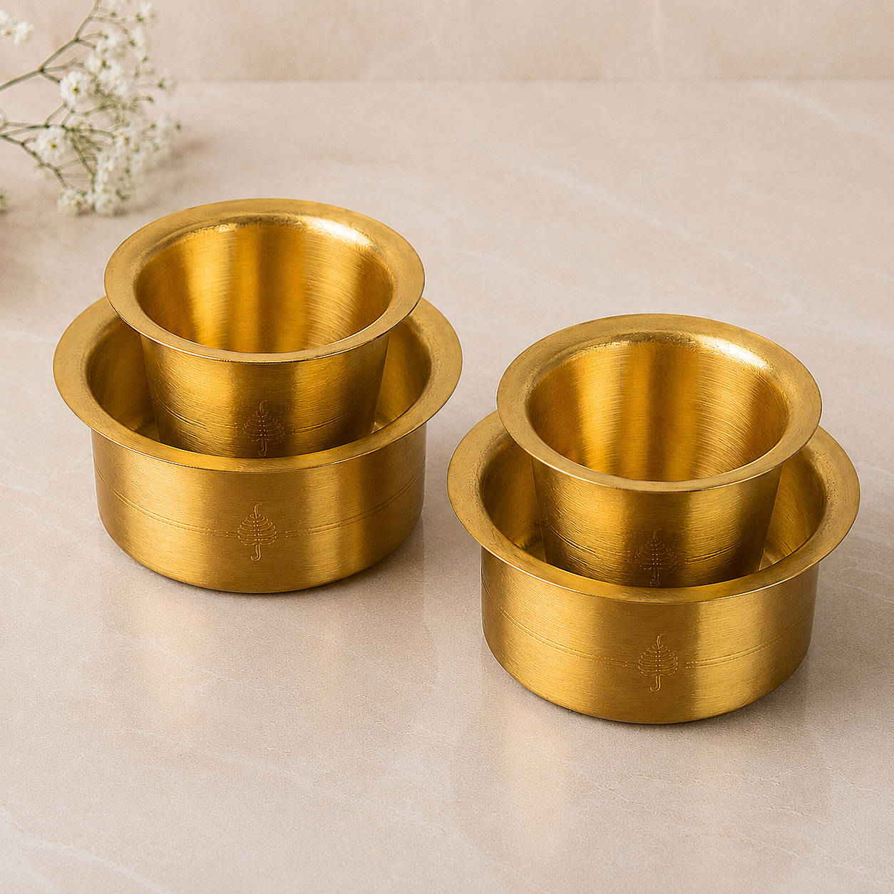 Traditional Brass Coffee Dabara (Davara) Set (Set of 2, 150 ml Cup and 200 ml Dabara, 240 gm)