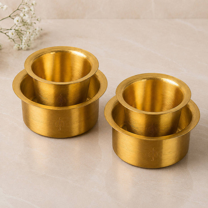 Traditional Brass Coffee Dabara (Davara) Set (Set of 2, 150 ml Cup and 200 ml Dabara, 240 gm)