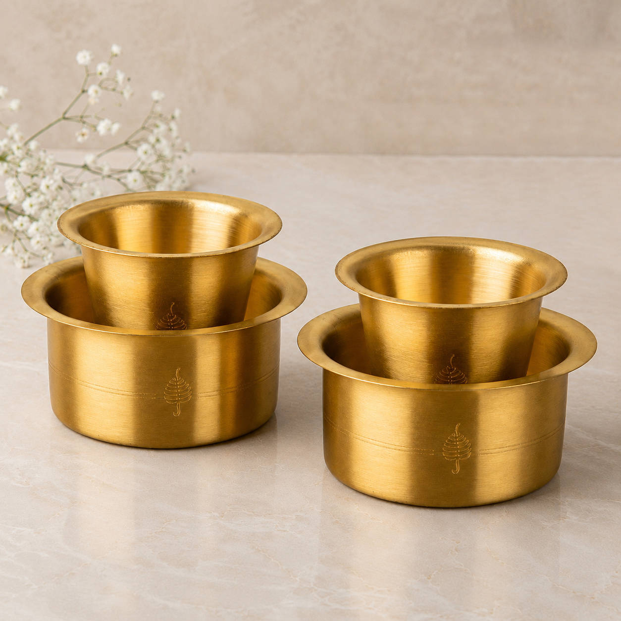 Traditional Brass Coffee Dabara (Davara) Set (Set of 2, 150 ml Cup and 200 ml Dabara, 240 gm)