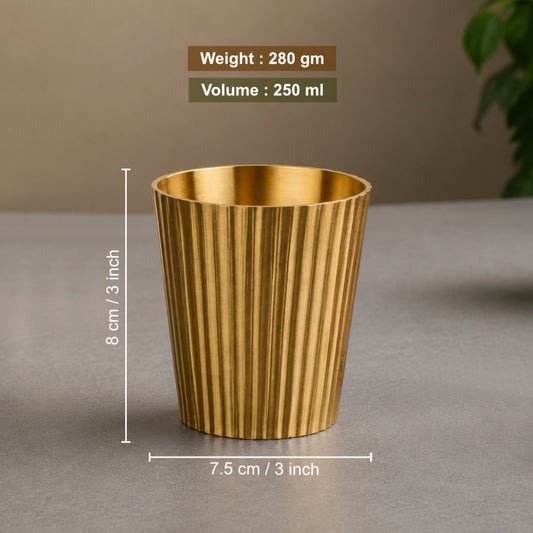 Pure Brass Line Matt Finish Heavy Drinking Glass (Set of 2, 250 ml Each, 280 gm Each, Golden Color)