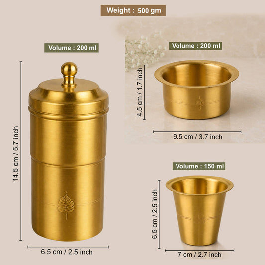 Pure Brass Coffee Filter Set with 2 Traditional Dabara Davara Tumbler Sets