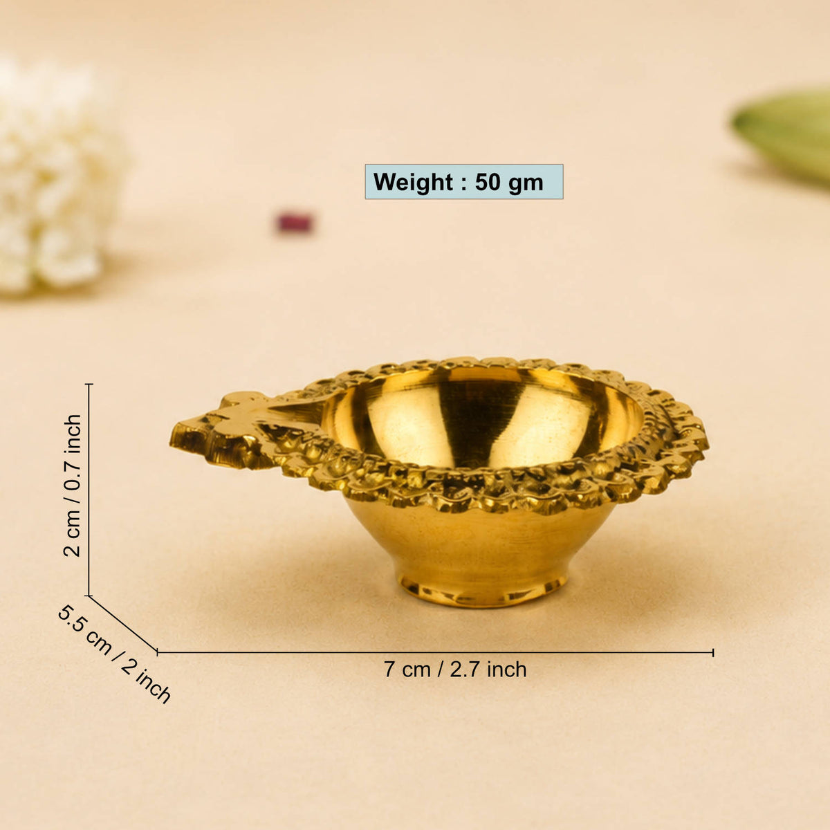 Brass Decorative Pooja Aarti Diya Set (Set of 2, L x B x H - 7 x 5.5 x 2 cm, 50 gm)
