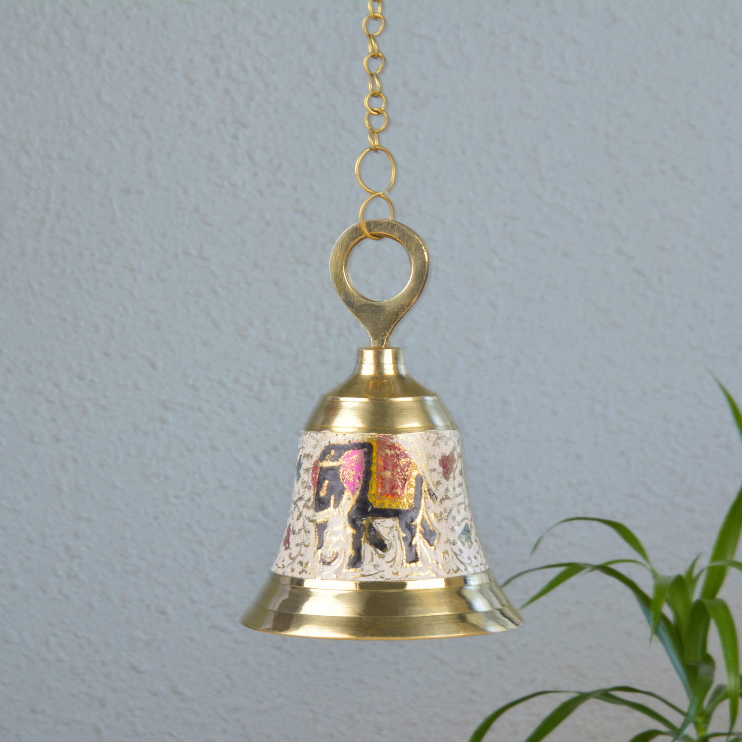 StyleMyway Pure Brass Hanging Temple Bell with Elephant engraving (Diameter - 12 cm, Height - 15.5 cm, 650 gm) - View 3