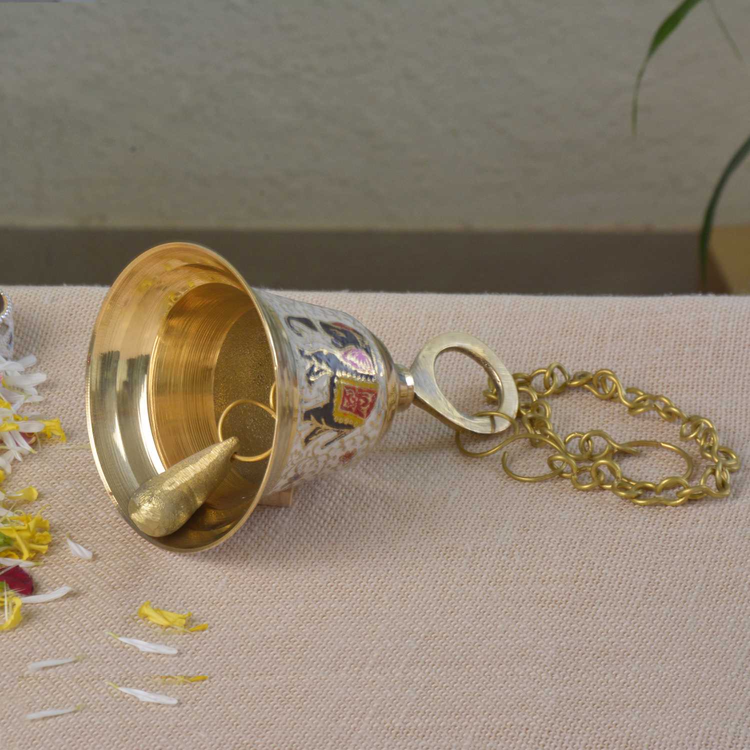StyleMyway Pure Brass Hanging Temple Bell with Elephant engraving (Diameter - 12 cm, Height - 15.5 cm, 650 gm) - View 4