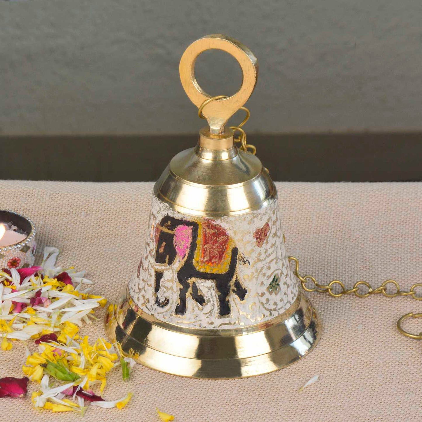 StyleMyway Pure Brass Hanging Temple Bell with Elephant engraving (Diameter - 12 cm, Height - 15.5 cm, 650 gm) - View 5