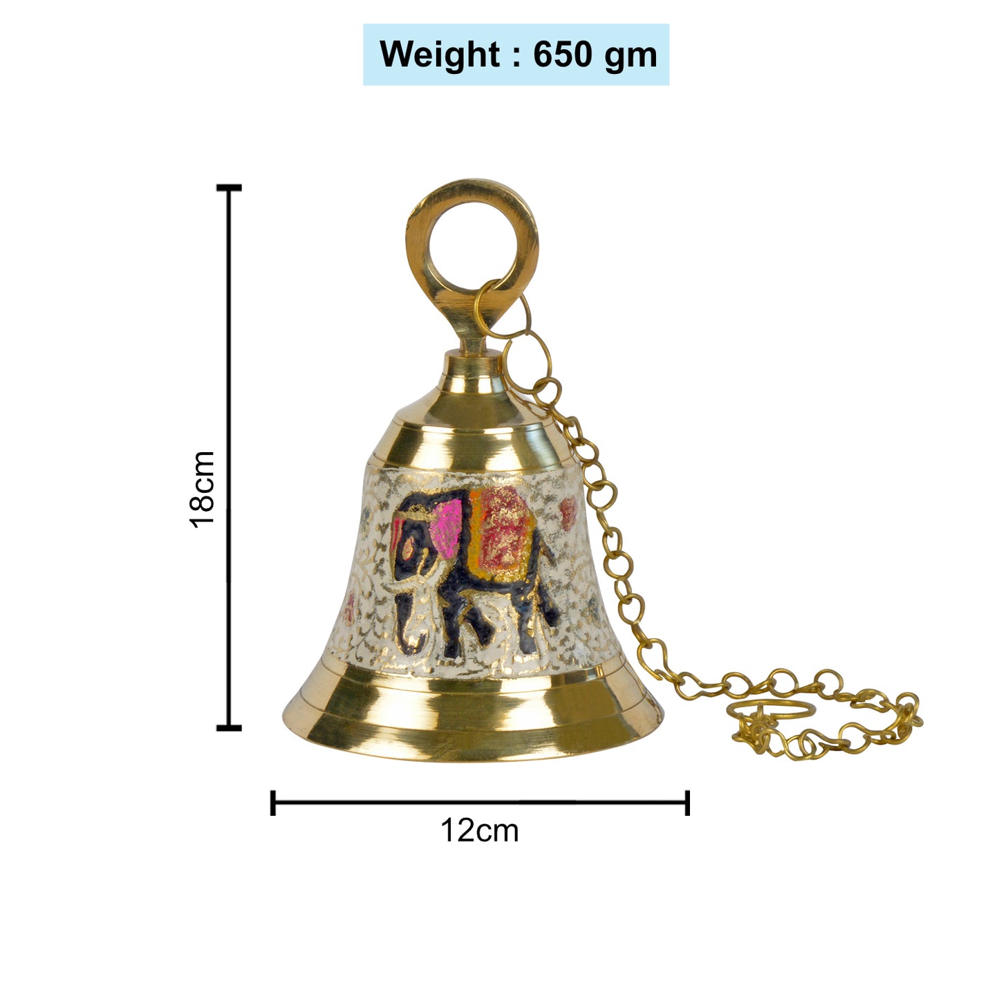 StyleMyway Pure Brass Hanging Temple Bell with Elephant engraving (Diameter - 12 cm, Height - 15.5 cm, 650 gm) - View 2
