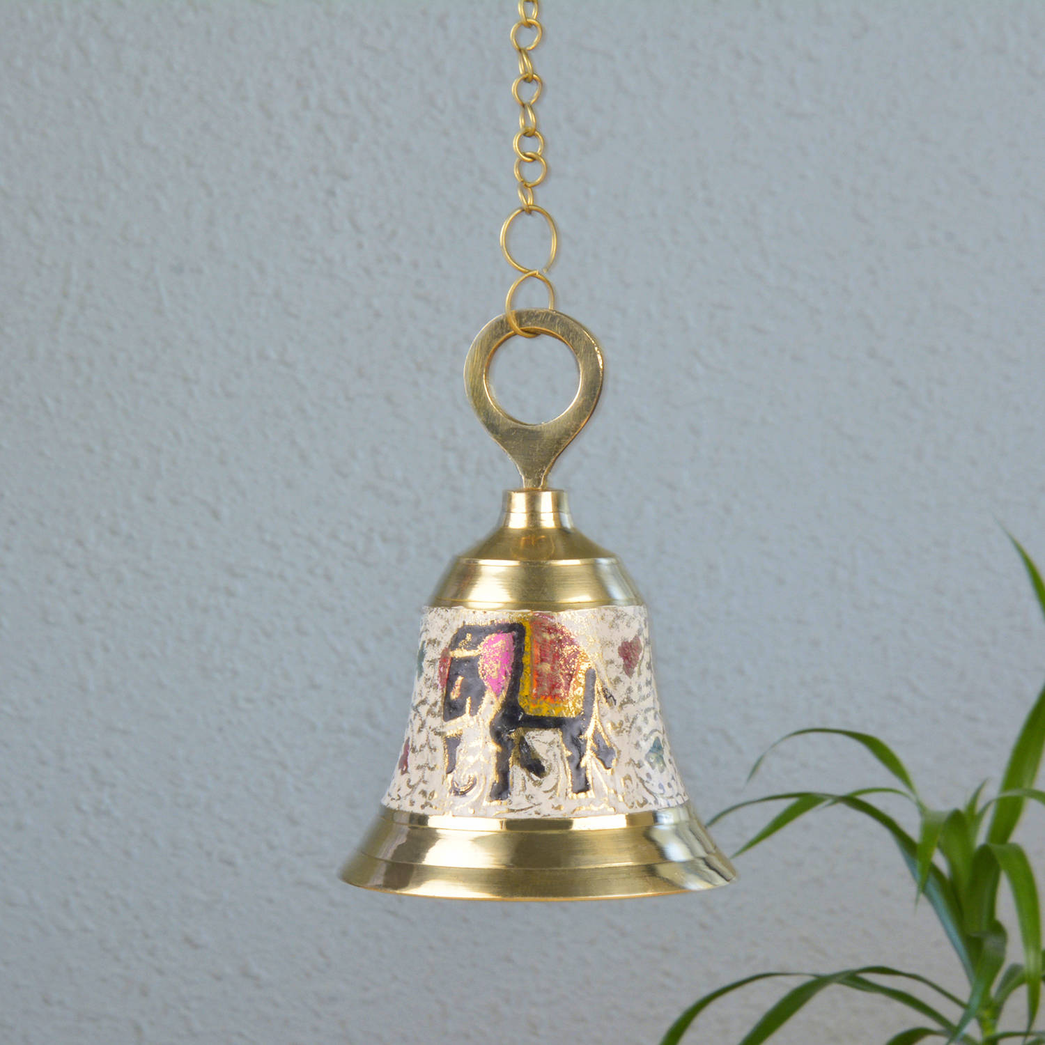 StyleMyway Pure Brass Hanging Temple Bell with Elephant engraving (Diameter - 10.5 cm, Height - 15.5 cm, 485 gm)