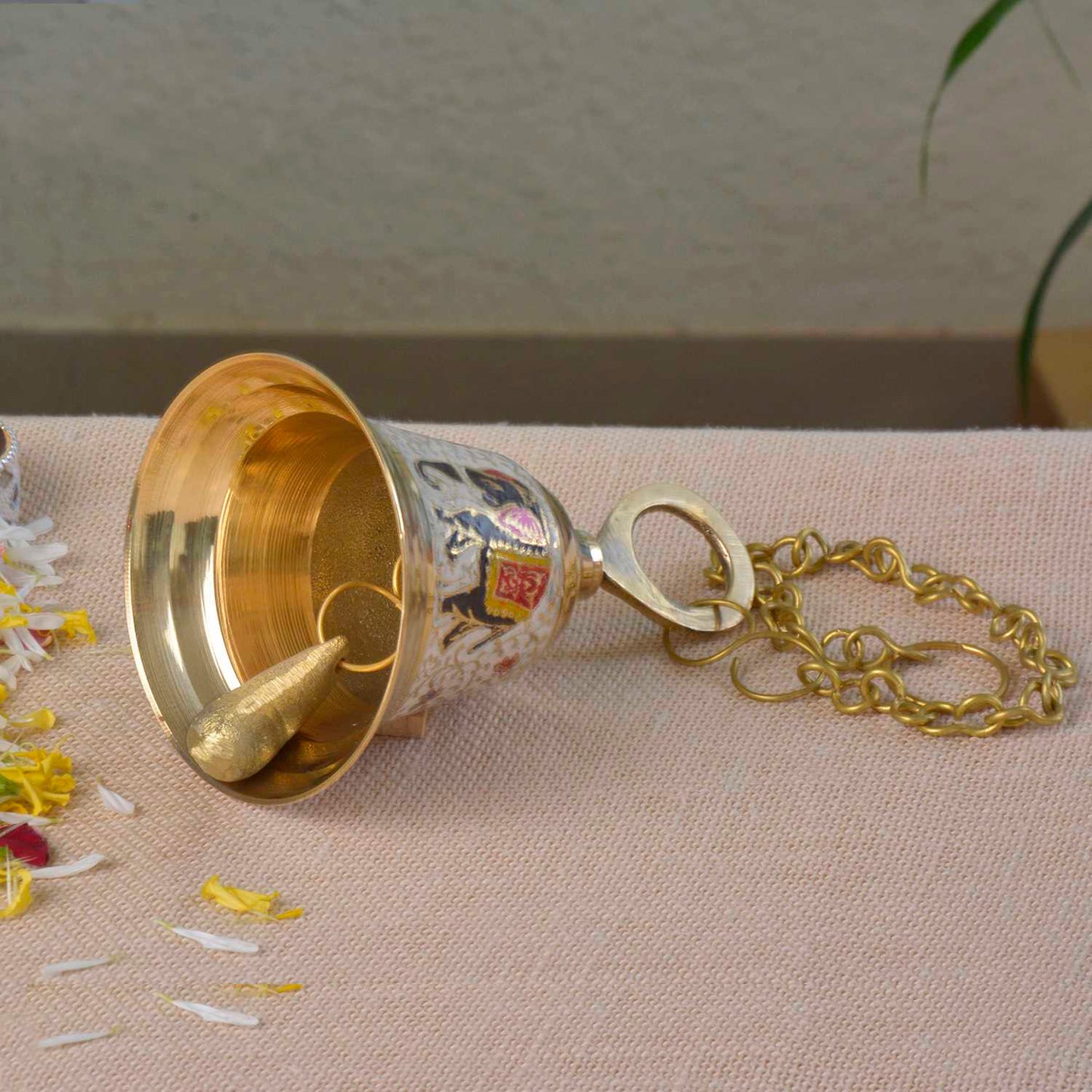 StyleMyway Pure Brass Hanging Temple Bell with Elephant engraving (Diameter - 10.5 cm, Height - 15.5 cm, 485 gm) - View 3
