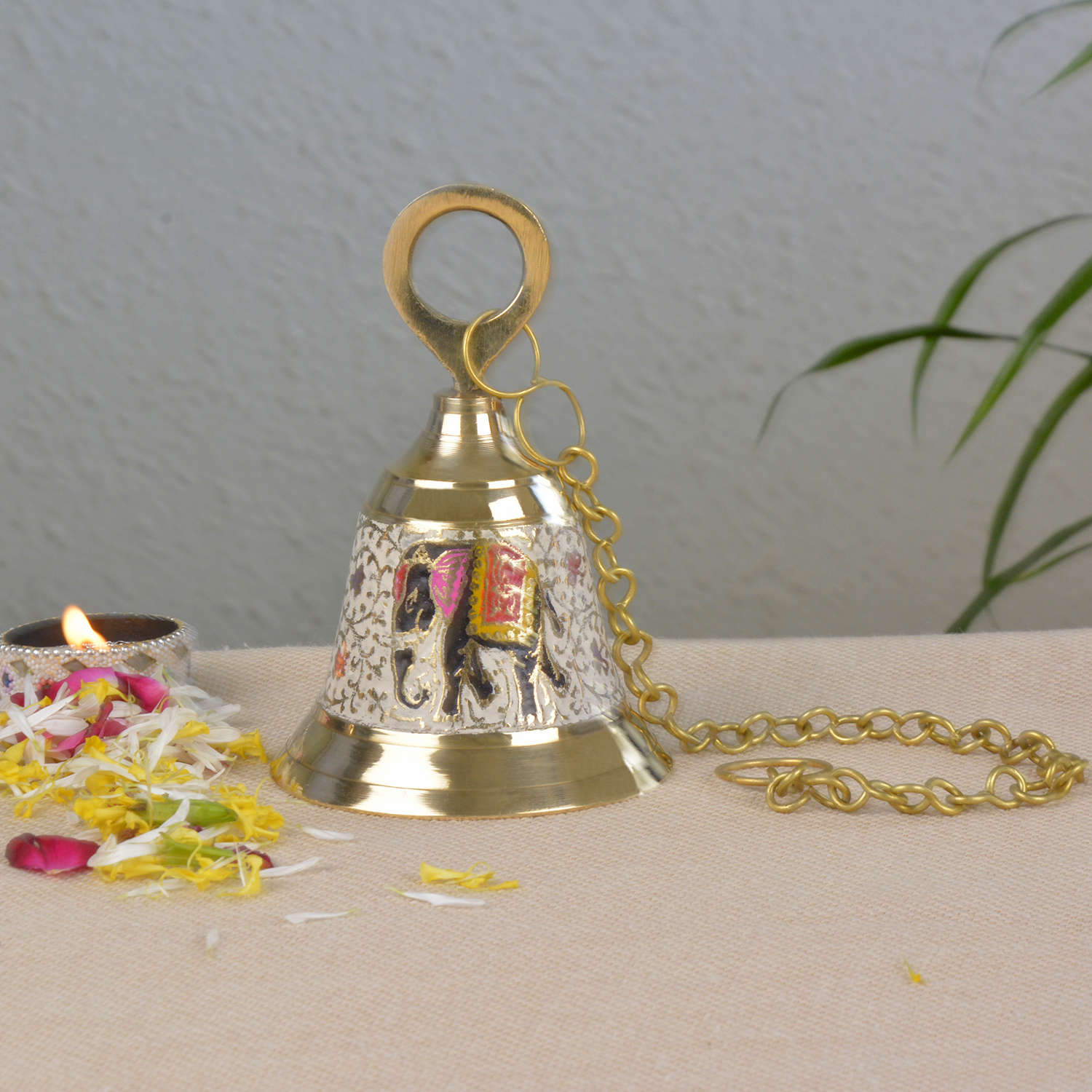 StyleMyway Pure Brass Hanging Temple Bell with Elephant engraving (Diameter - 10.5 cm, Height - 15.5 cm, 485 gm) - View 4
