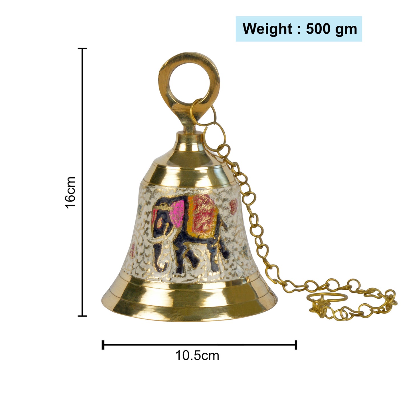 StyleMyway Pure Brass Hanging Temple Bell with Elephant engraving (Diameter - 10.5 cm, Height - 15.5 cm, 485 gm) - View 2