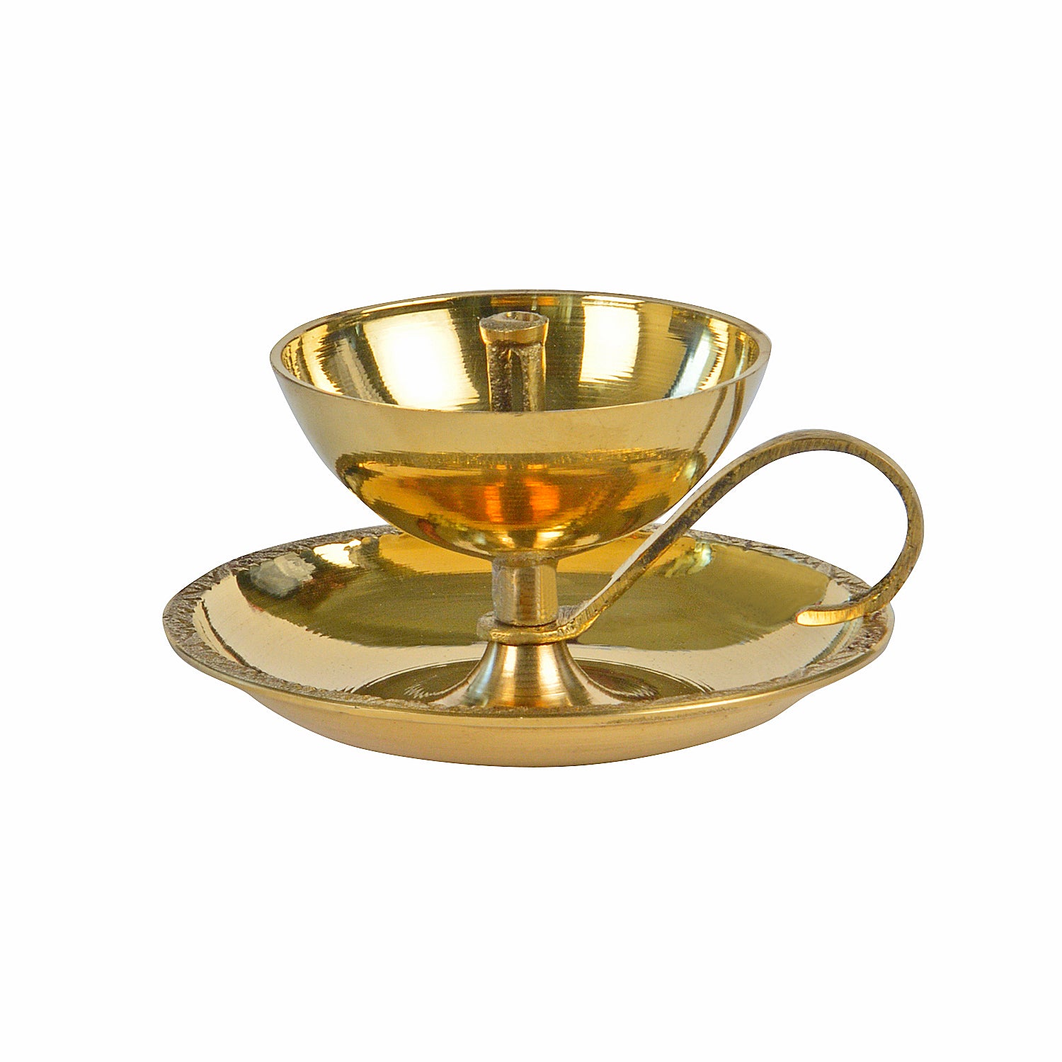 Brass Jyoti Pooja Diya with Plate (Diameter - 8 cm, Height - 5 cm, 100 gm) - View 4