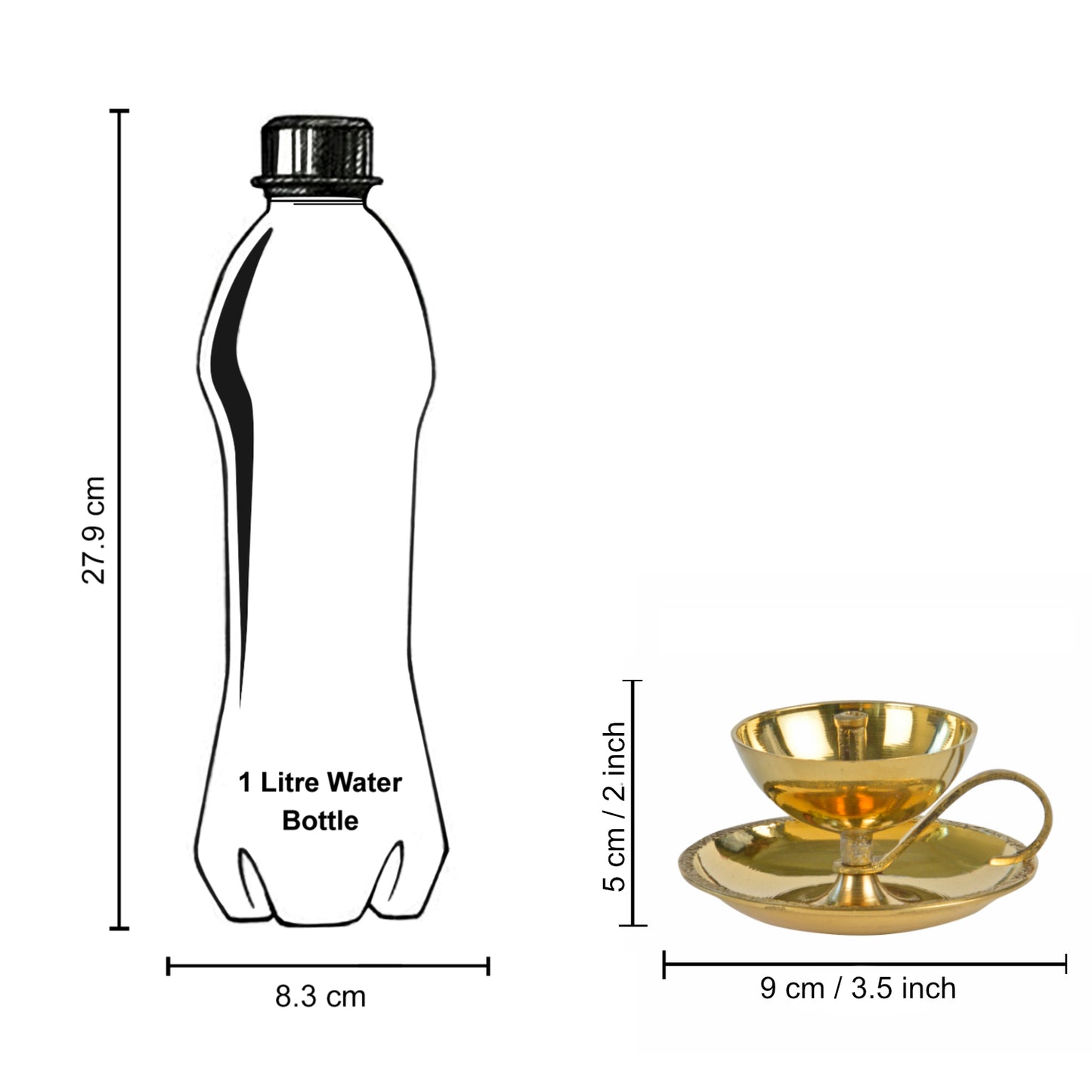 Brass Jyoti Pooja Diya with Plate (Diameter - 8 cm, Height - 5 cm, 100 gm) - View 5