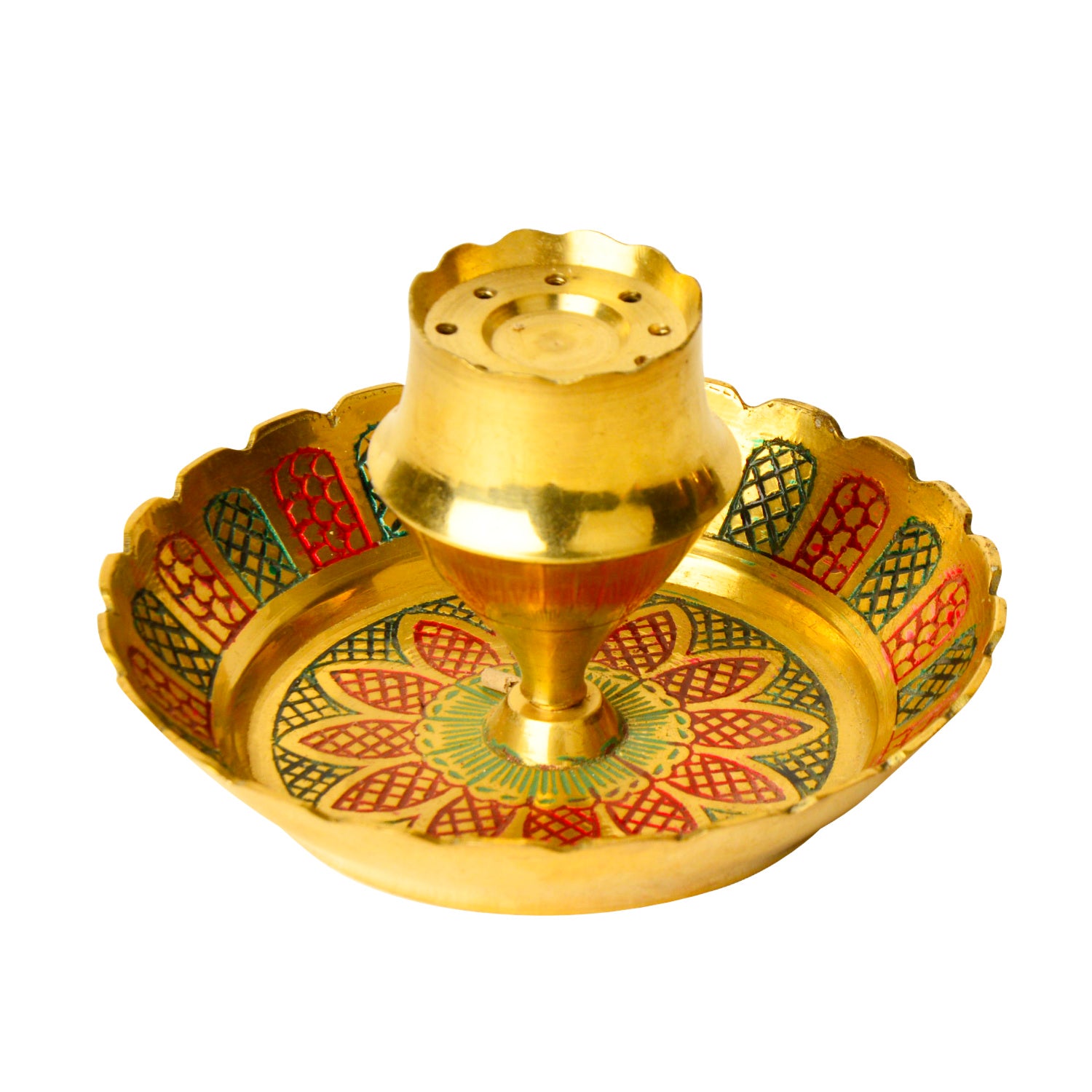 Brass Incense Holder with Ash Catcher (Diameter - 10.5 cm, Height - 6 cm, 160 gm) - View 4