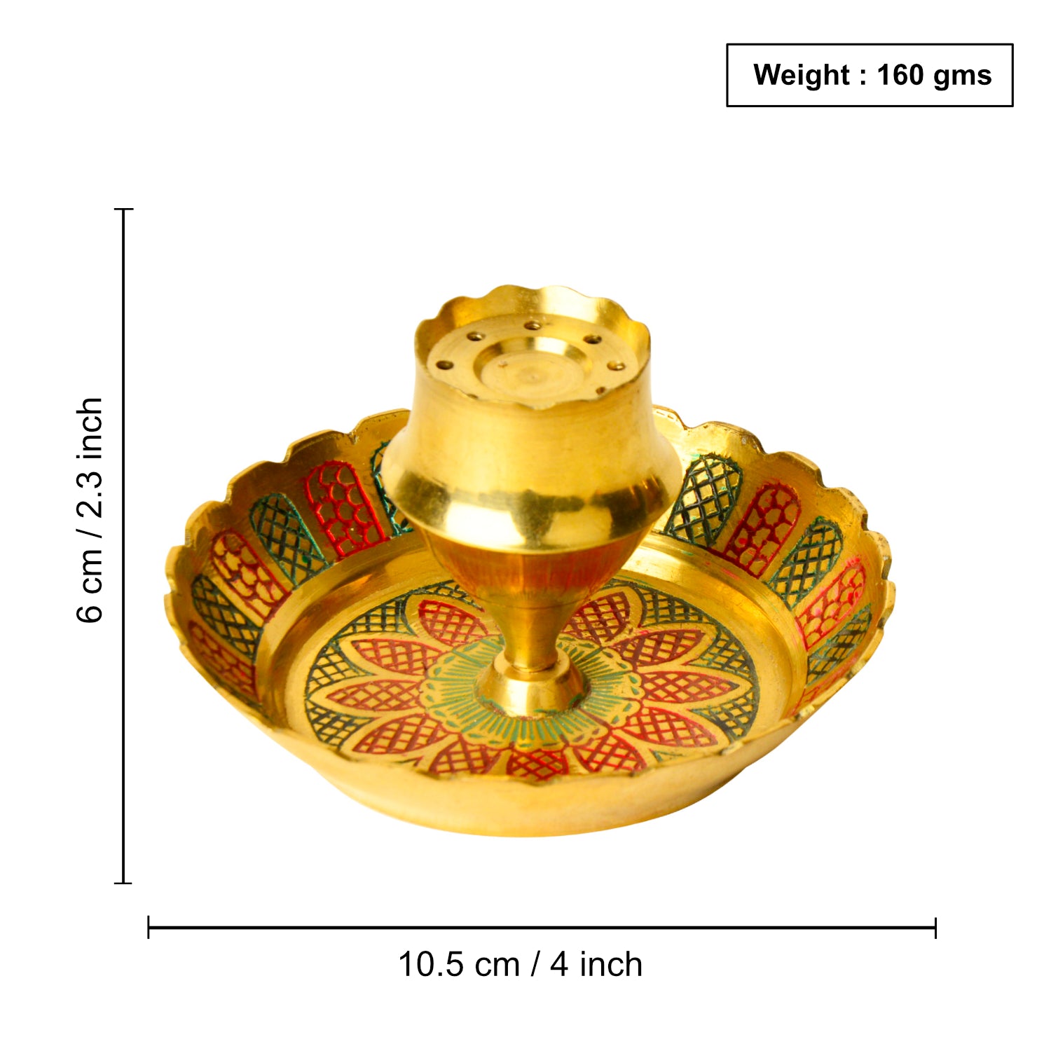 Brass Incense Holder with Ash Catcher (Diameter - 10.5 cm, Height - 6 cm, 160 gm) - View 2