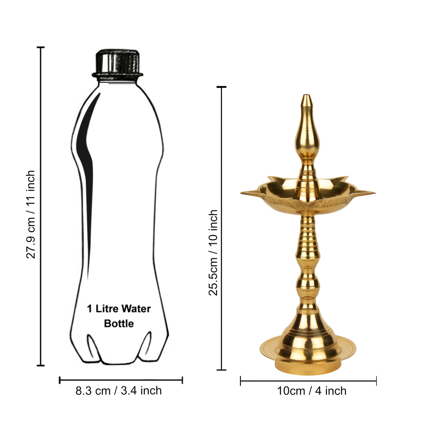 Handcrafted Panchmukhi Brass Standing Kalash Diya ( 10 Inches , 330 gm) - View 5