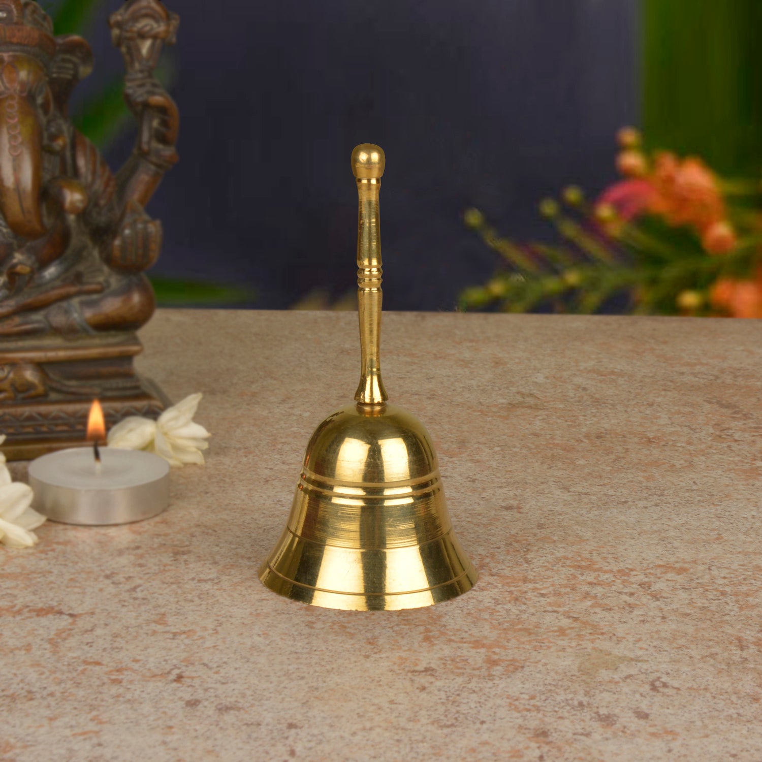 Brass Pooja Bell with Handle (Diameter - 6 cm, Height - 11 cm,100 gm)