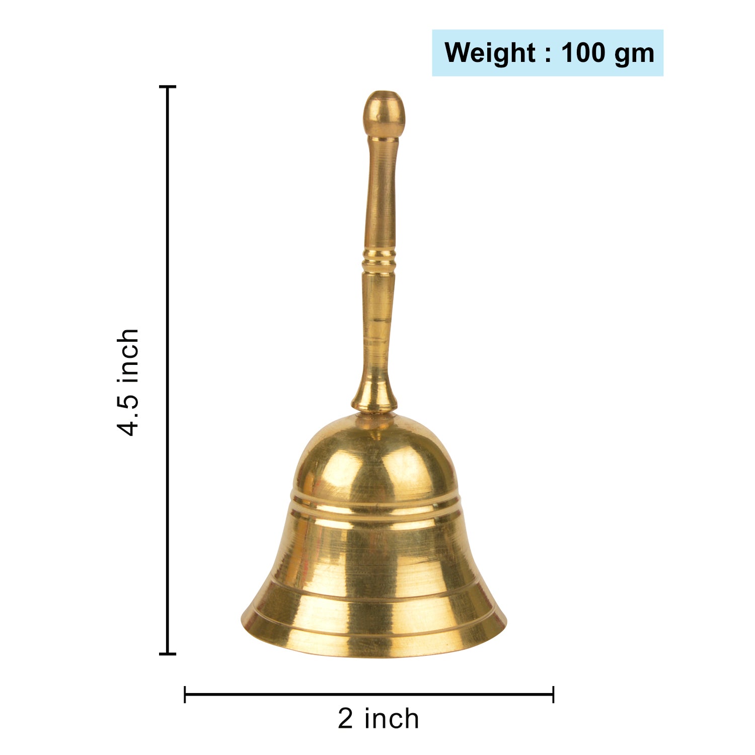 Brass Pooja Bell with Handle (Diameter - 6 cm, Height - 11 cm,100 gm) - View 2