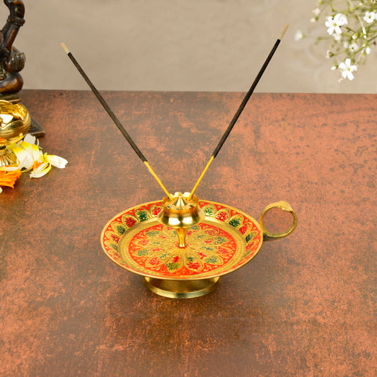 Brass Incense Holder with Ash Catcher (Diameter - 10 cm, Height - 6 cm, 100 gm)