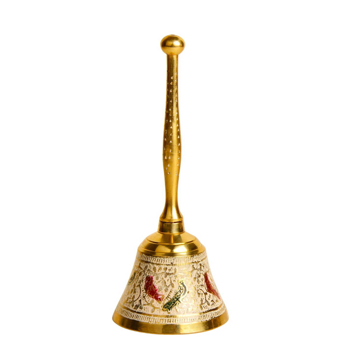 Brass Pooja Minakari Work Bell with Handle (Diameter - 6 cm, Height - 15 cm, 165 gm) - View 2