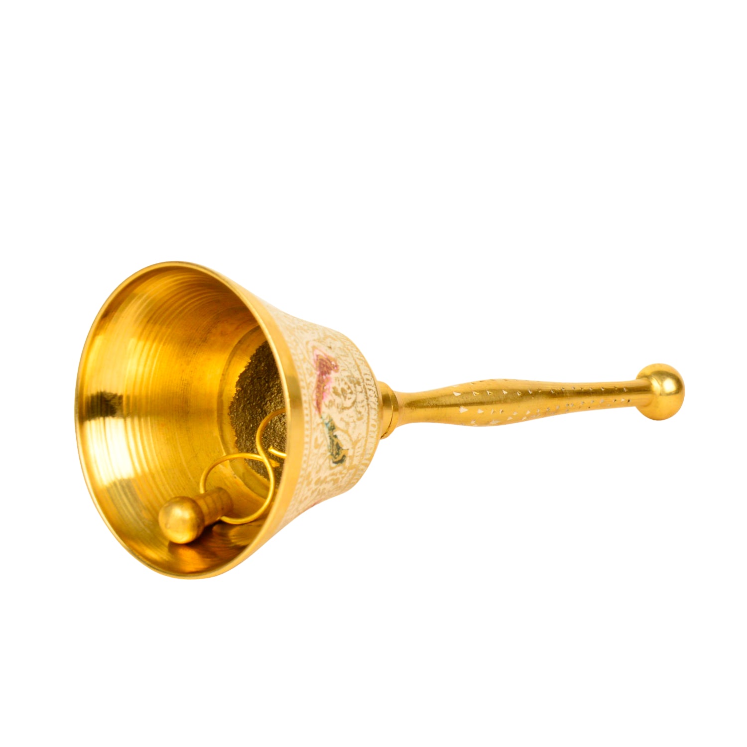 Brass Pooja Minakari Work Bell with Handle (Diameter - 6 cm, Height - 15 cm, 165 gm) - View 3