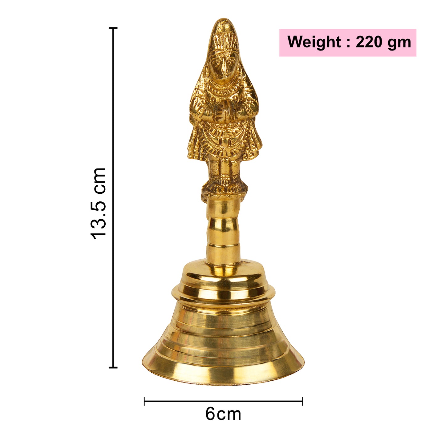 Premium Brass Pooja Bell with Hanuman Handle (13.5 cm, 220 gm) - View 2