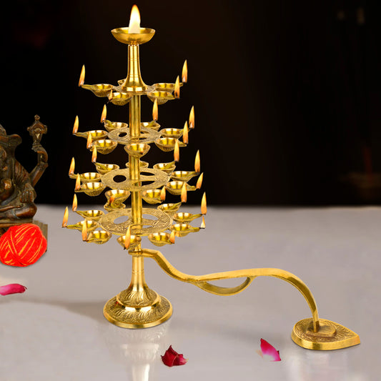Handcrafted Pure Brass Ganga Aarti Pooja Diya with Handle 5 Tier 31 Wicks (Height - 35 cm, 1300 gm)