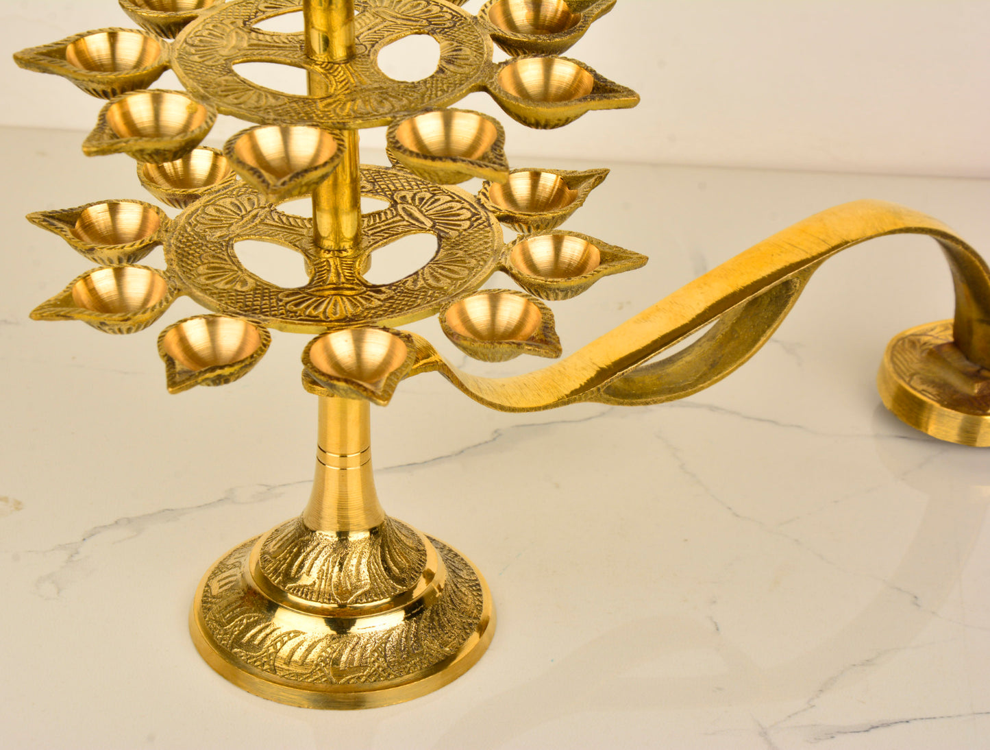Handcrafted Pure Brass Ganga Aarti Pooja Diya with Handle 5 Tier 31 Wicks (Height - 35 cm, 1300 gm) - View 4