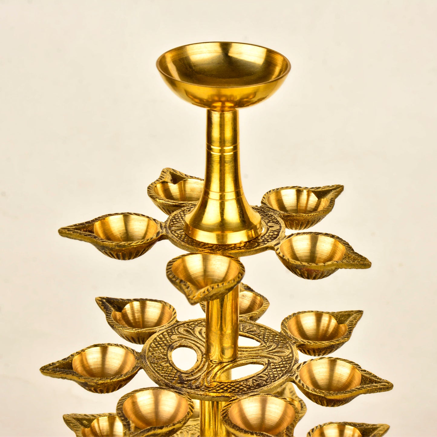 Handcrafted Pure Brass Ganga Aarti Pooja Diya with Handle 5 Tier 31 Wicks (Height - 35 cm, 1300 gm) - View 5