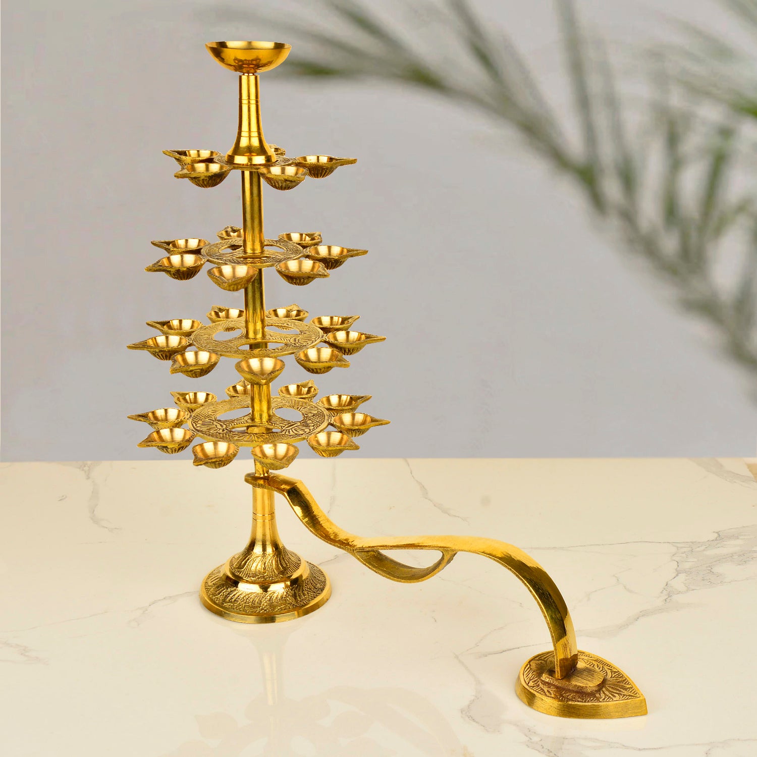Handcrafted Pure Brass Ganga Aarti Pooja Diya with Handle 5 Tier 31 Wicks (Height - 35 cm, 1300 gm) - View 6
