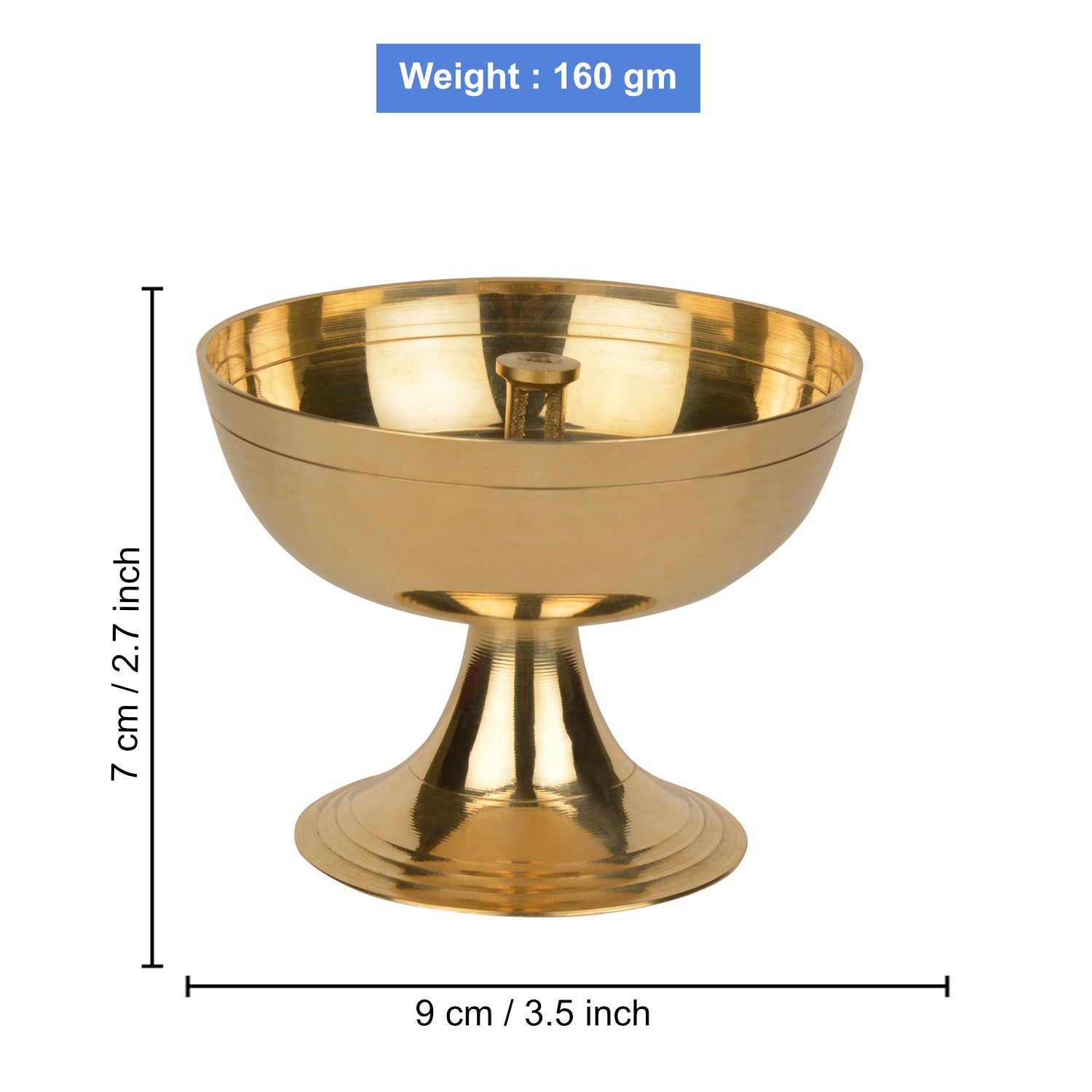 Handcrafted Pure Brass Premium Big Akhand Jyoti Diya (Diameter - 9 cm, Height - 7 cm, 160 gm) - View 2