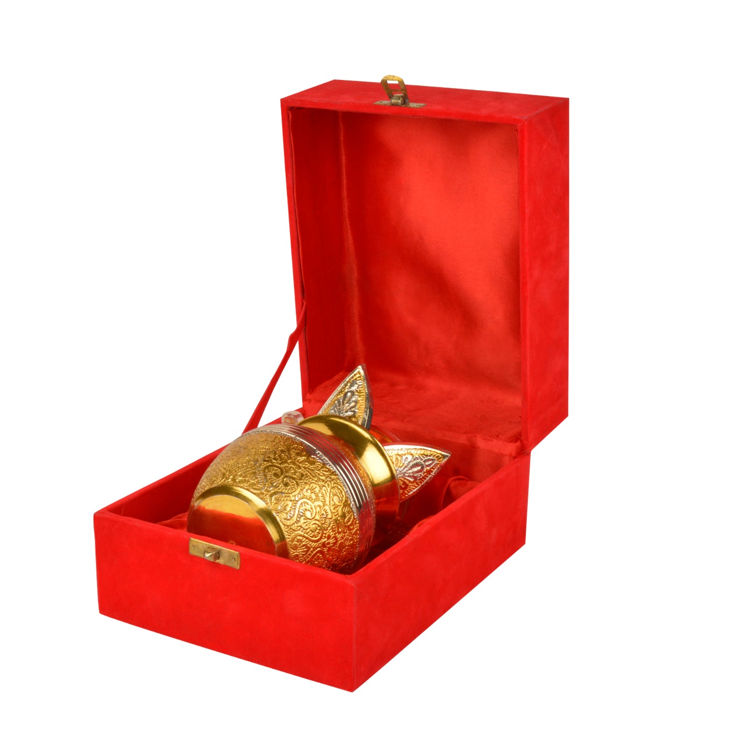 Handcrafted Premium Brass Mangal Kalash with Metalic Coconut and Leaves (Height - 16 cm, 750 gm) - View 4