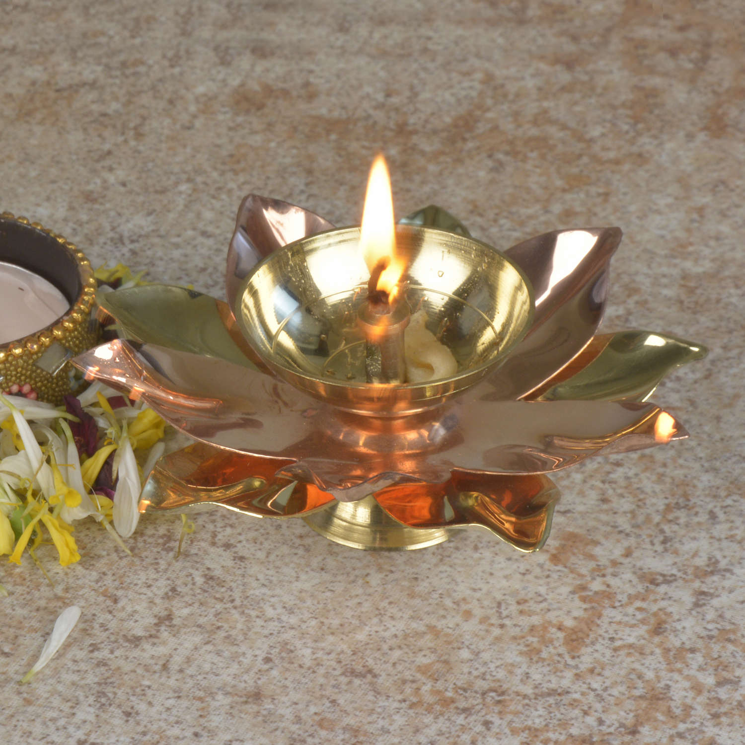 Brass Lotus Pooja Diya (Diameter – 12.5 cm, Height - 5.8 cm, 100 gm)