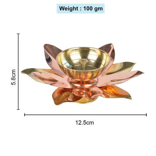 Brass Lotus Pooja Diya (Diameter – 12.5 cm, Height - 5.8 cm, 100 gm) - View 2