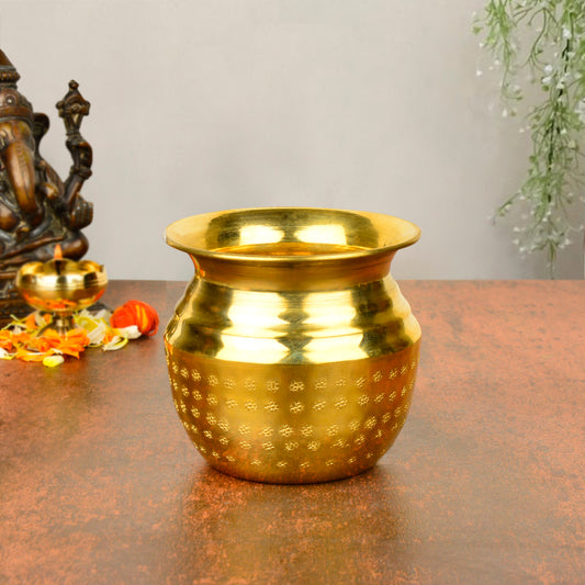 Pure Brass Hammered Lota for Puja (Diameter – 8 cm, Height – 8 cm, Weight – 80 gm)