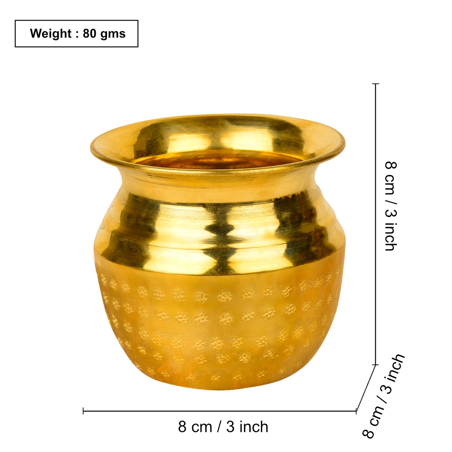 Pure Brass Hammered Lota for Puja (Diameter – 8 cm, Height – 8 cm, Weight – 80 gm) - View 2