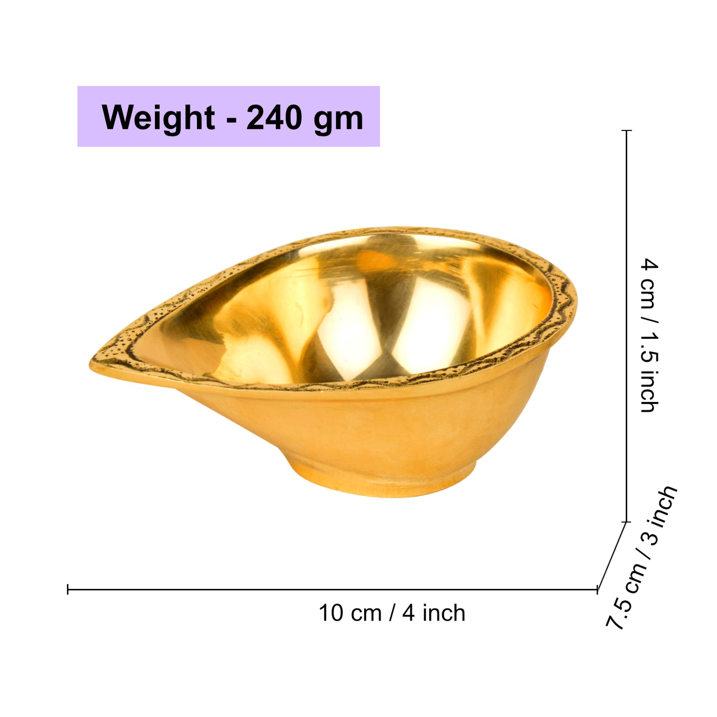 Premium Brass Big Pooja Diya (Diameter – 10 cm, Height - 4 cm, 240 gm) - View 2
