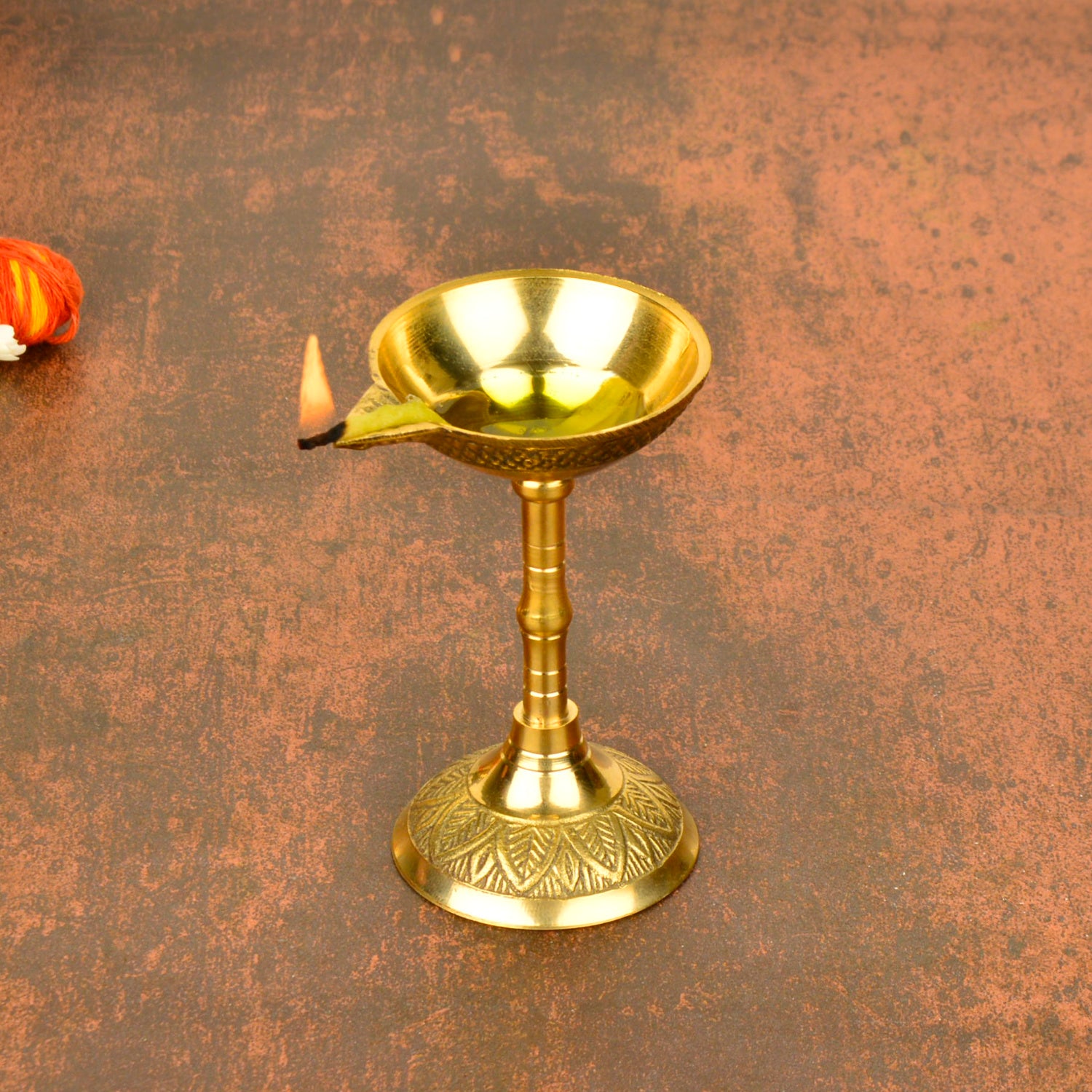 Brass Traditional Standing Pooja Diya (Diameter – 6.5 cm, Height - 9 cm, 80 gm) - View 4