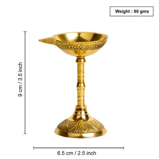 Brass Traditional Standing Pooja Diya (Diameter – 6.5 cm, Height - 9 cm, 80 gm) - View 2