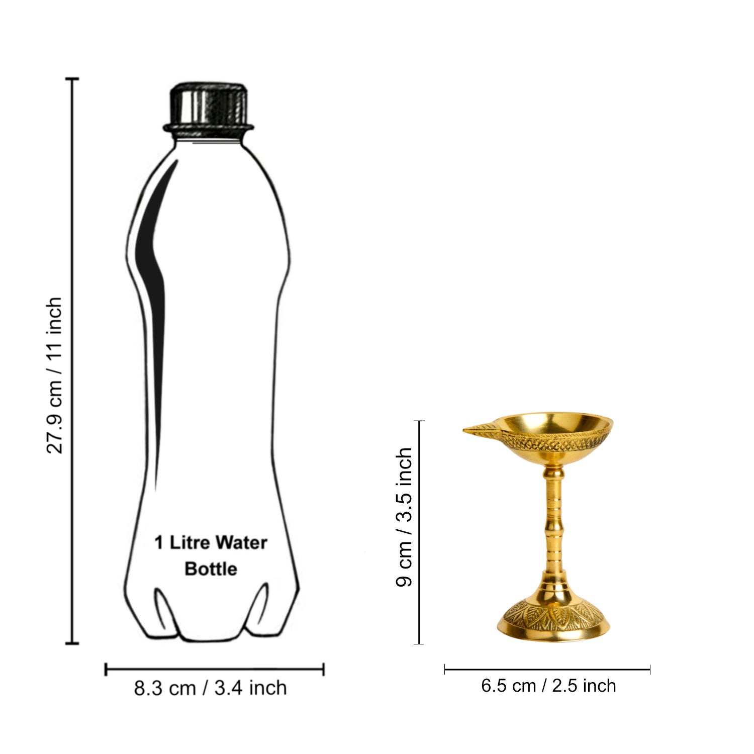 Brass Traditional Standing Pooja Diya (Diameter – 6.5 cm, Height - 9 cm, 80 gm) - View 5